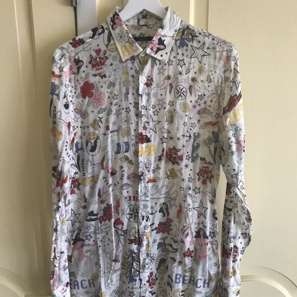 GUCCI Logo Print Sailor Tattoo Mermaid Button Down - Picture 1 of 6